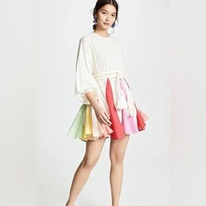 NWT Rhode Resort Ella Dress Rainbow Panel pleated belted Mini dress multicolor